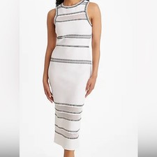 New with tags. Striped Sheer Panel High Neck Sleeveless Midi Sweater Dress XL