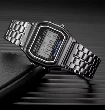 Reloj de pulsera Digital de acero inoxidable para hombre y mujer Plata