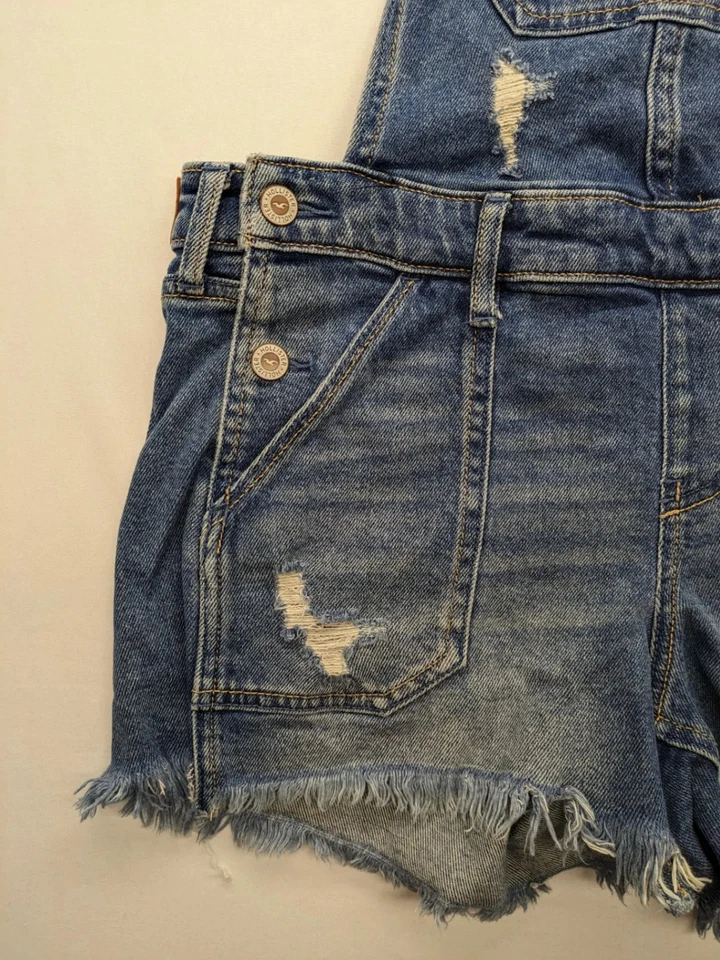 Hollister Damen Boyfriend Latzhose Gr. S Denim Jeans ausgefranster Saum 2142 - Bild 4 von 4