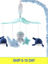 The Peanutshell Crib Mobile for Boys or Girls - Light and Dark Blue Musical Baby