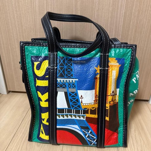 BALENCIAGA Paris Landscape Print Tote Bag Multicolor Canvas Shopper Large