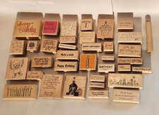 Lot of 36 Birthday Themed Rubber Stamps on Wood Blocks