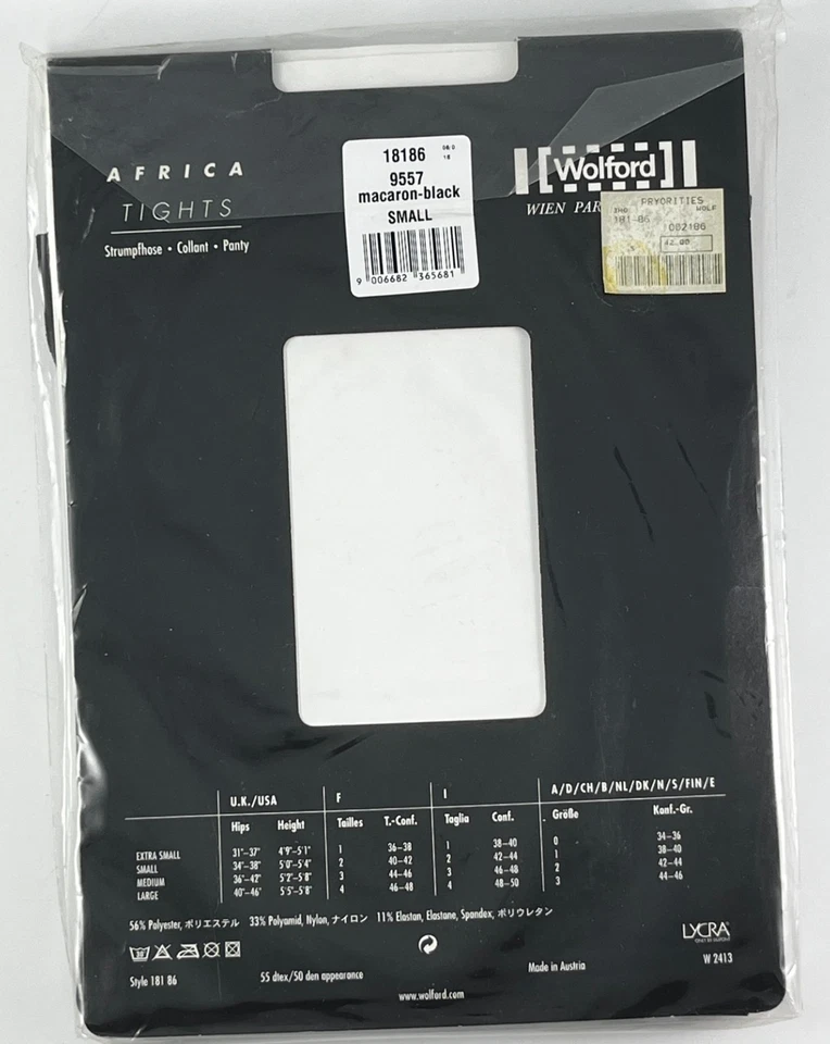 Wolford AFRICA Pattern Tights Small Macaron Black New NIP - Image 2 of 2