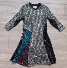 Koche Sequin Shimmer Party Dress Fit & Flare Silver Womens 38 US 6 Colorblock