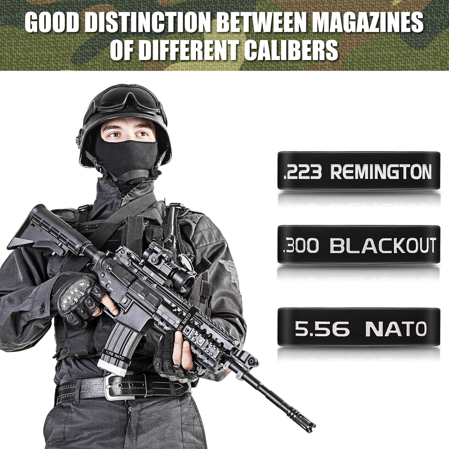 45 Pack Magazine Marking Band 5.56, 223 REM, 300 Blackout Magazine Bands for Acc