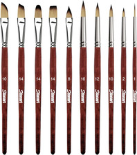 Professional Watercolor Paint Brush Set 10 Pc with Round Flat Filbert Dagger