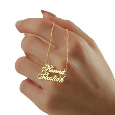Personalized Double Name Necklace Pendant with Cut Out Heart Custom Jewelry