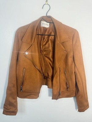 Vigoss Womens Vegan Leather Biker Style Jacket Brown Lightweight