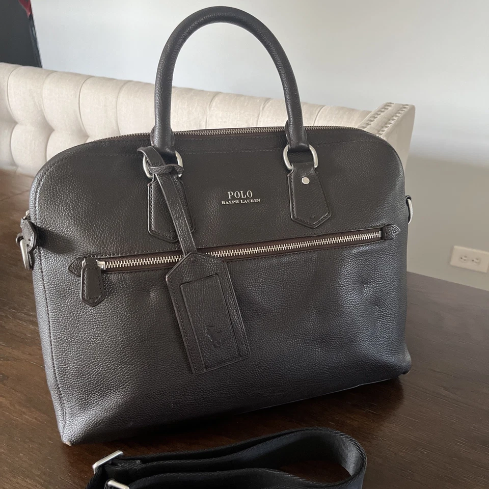 Polo Ralph Lauren Pebble-Grain Leather Briefcase Laptop Bag Dark Brown - Image 2 of 4