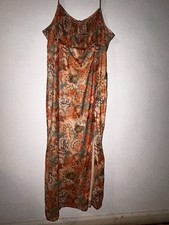 SHEIN VCAY Floral Satin Sleeveless Gown Orange Beige Plus Size 3XL