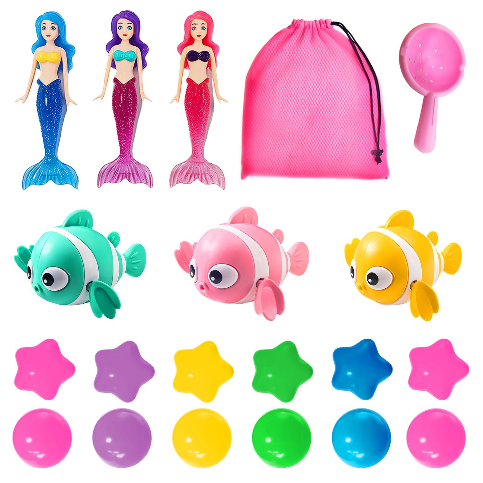 Baby Bath Toys for Kids - 20 PCS Little Mermaid Dolls, Wind Up Swimming Fish,...