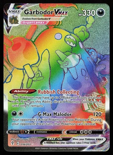 Garbodor VMAX 216/203 Rainbow Rare Evolving Skies Pokemon Card