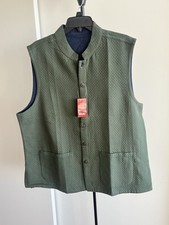 NWT Fabindia Men Sleeveless Modi Jacket Vest Nehru Collar Woven Cotton Olive