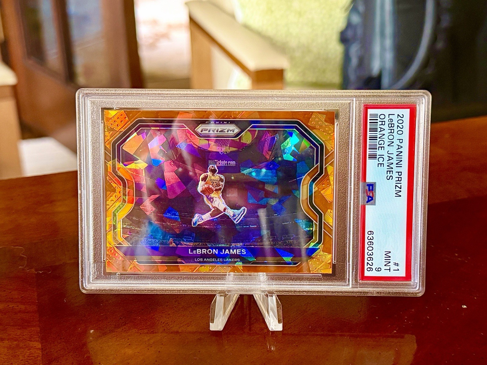 2020 Panini Prizm LeBron James Orange Ice #1 Kobe Tribute Dunk PSA 9 MINT