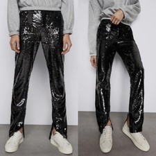 Zara High Waisted Sequin Pants With Side Slit Hem Sequinned Trousers Blogger