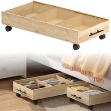 Wooden Storage Box Underbed Storage Crate Drawer W/ Acrylic Lid & Wheels UK