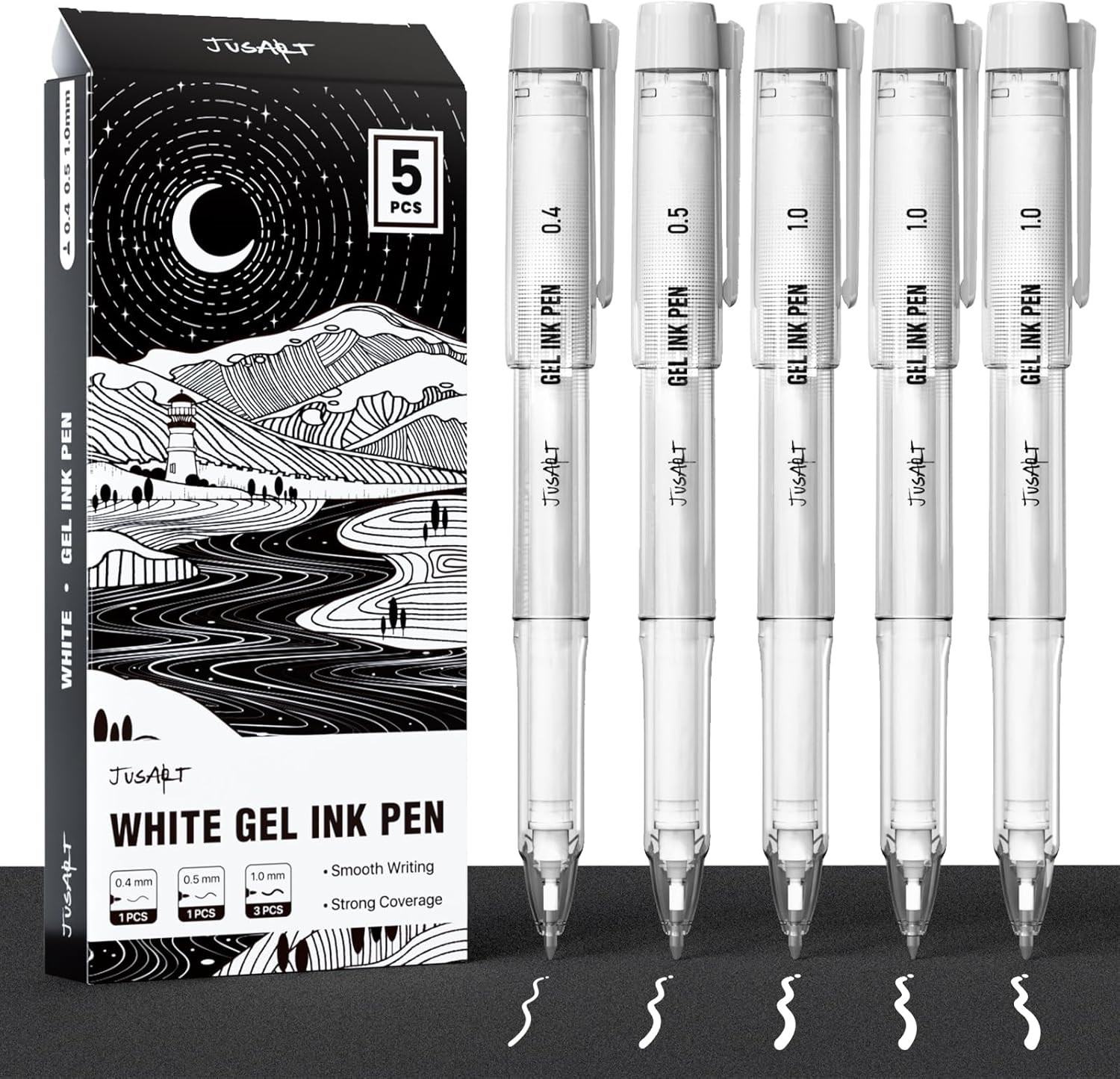 White Gel Pens with 0.4mm, 0.5mm & 1.0mm Assorted Tips, Opaque White Ink Pens fo