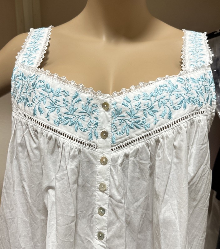 Eileen west nightgown XLarge 100% Cotton lawn Aqua Blue Embroidery Gorgeous.