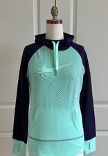Nike Women s Therma-Fit Purple / Mint Green Hoodie Swoosh Sweatshirt Small EUC