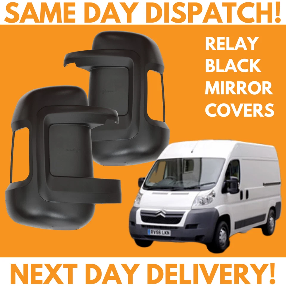 ENERGIZED CUSTOMS For Citroen Relay 2006-2020 Short Arm Wing Mirror Covers Black Left & Right Pair
