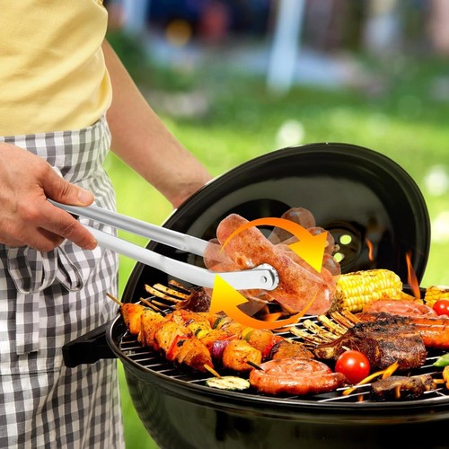 15" BBQ Sausage Turning Tongs for Cooking Stainless Steel BBQ Grill Kitchen Tong - Picture 3 of 14