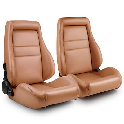 Universal 1 Pair Brown OBS Style Seats Reclinable PVC Leather Car
