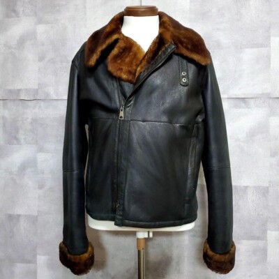 Giorgio Armani Leather Jacket Ryders Shearling Jacket Size 46 Made