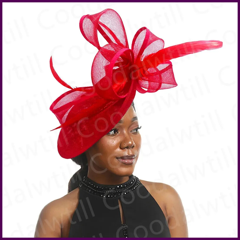 Red Fascinator Hat Wedding Church Headpiece Women Formal 