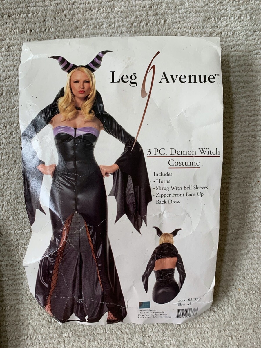 Leg Avenue Demon Witch Costume M Faux Leather Zip Front Lace Up
