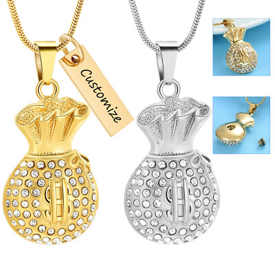 Stainless Steel $ Money Bag Urn Pendant Memory Necklace for Cremation Ashes Gift