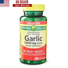Odor-Controlled Garlic Softgels 1000mg Heart Health Support 200ct Gluten-Free US