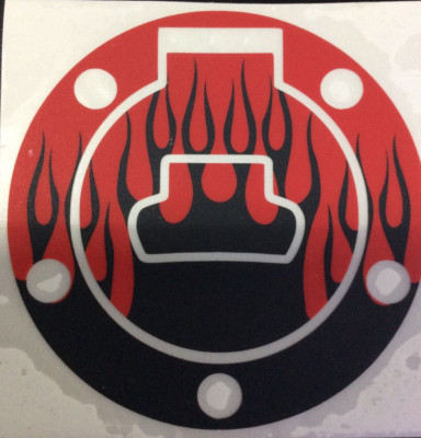 NOS YAMAHA MOTORCYCLE GAS CAP DECAL, 5 BOLT, YZF, FLAME, RED/BLK