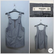 Mango Casual Black & White Mix Dungaree Pinafore Dress Medium Stretchy