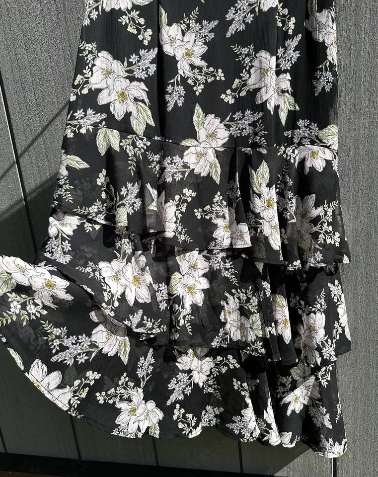 Target Skirt Women Size 10 Floral Chiffon Ruffed Lined Asymmetrical - Image 4 of 4