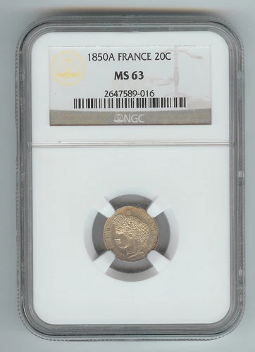 France - Ceres - 20 Centime 1850A MS63 - NGC Certified