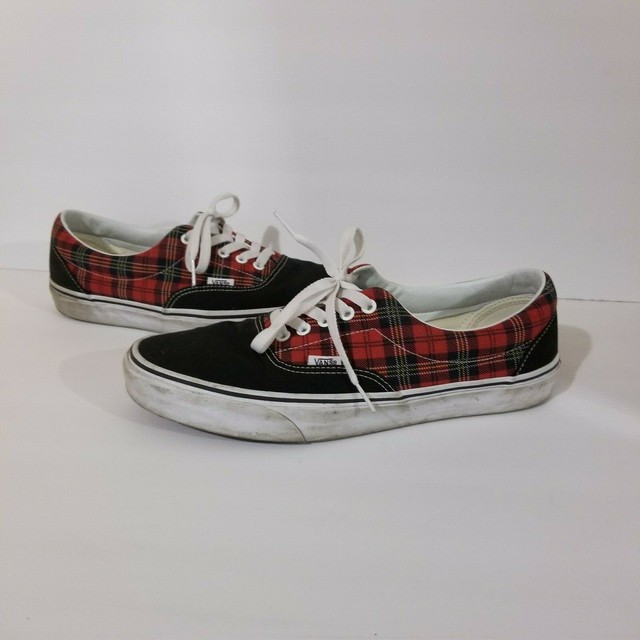 vans era plaid black