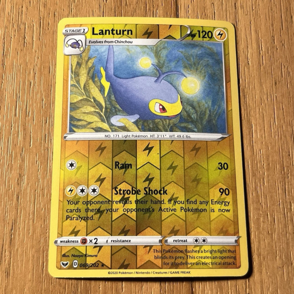 Lanturn 069/202 Sword & Shield Base Set Reverse Holo Pokemon Card NM