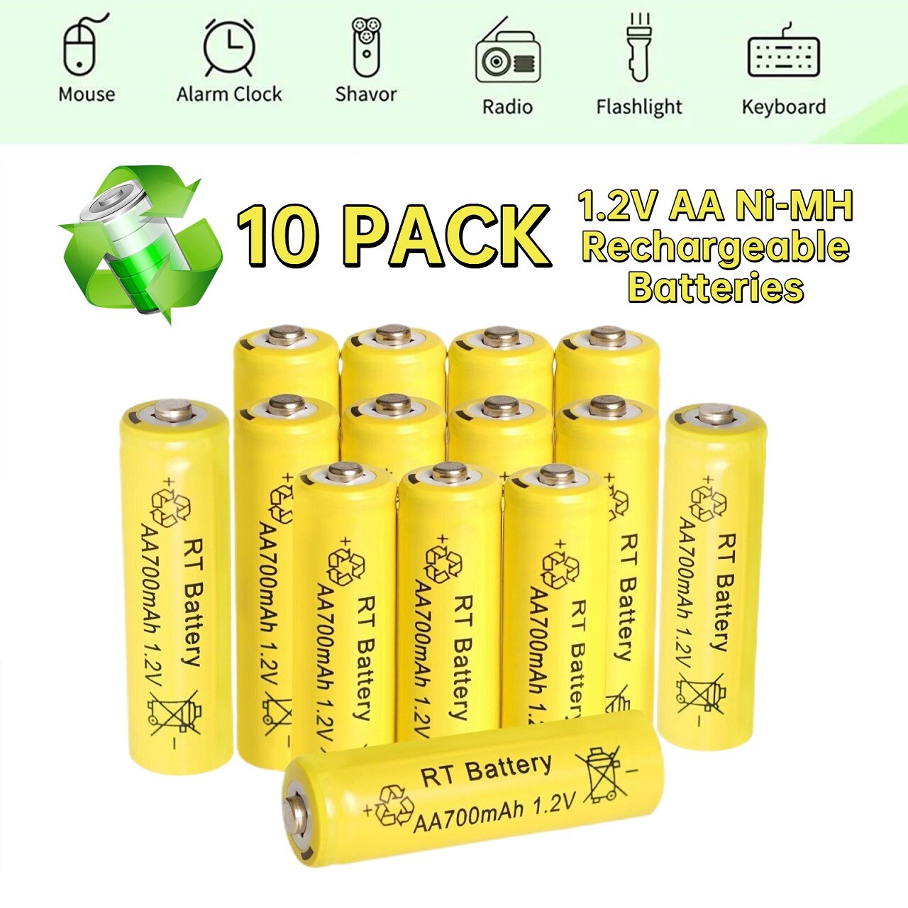 10Pcs Ni-MH AA 1.2v Rechargeable Batteries 700mAh Graden Solar Light Battery