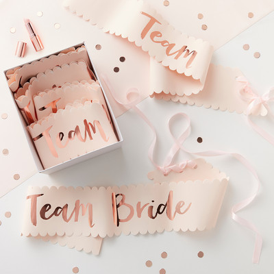 6 x Schärpe 'Team Bride' rosa / roségold  Junggesellinnenabschied JGA Hochzeit 