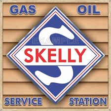 SKELLY GAS SERVICE STATION SIGN REMAKE SQUARE ALUMINUM SIZE OPTION UP TO 3' X 3'