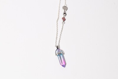 Cadena Acero inoxidable Colgante Amuleto Forma De Bala Cristal Tipo Arco Iris 