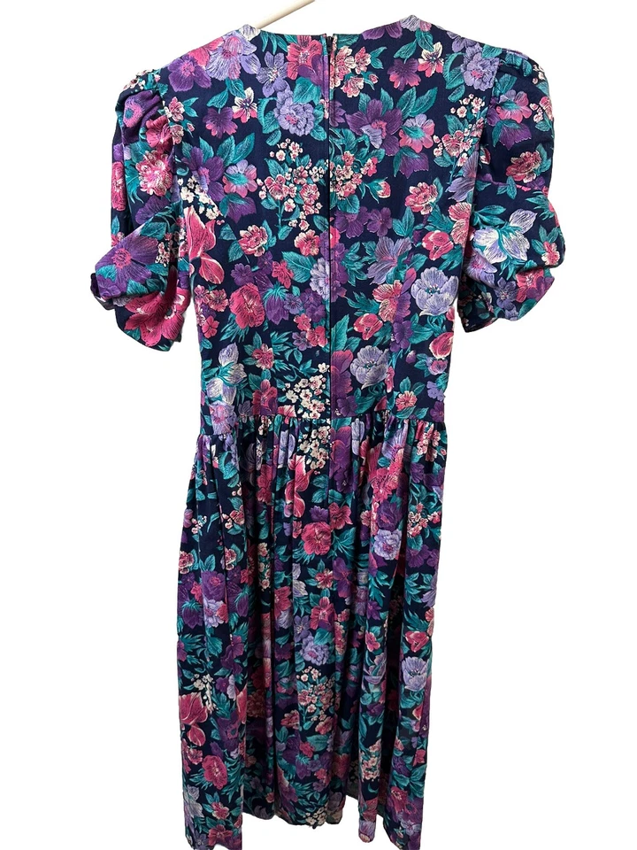 Vestido para mujer vintage años 80 90 talla 5 Estados Unidos iglesia oficina floral cremallera manga corta Foto 3 de 4