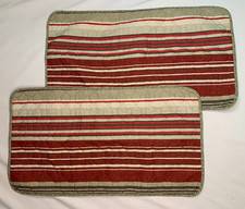 Eddie Bauer Home Pillow Shams Pair of 2 King Quilted Red Khaki Stripe 21 X 37