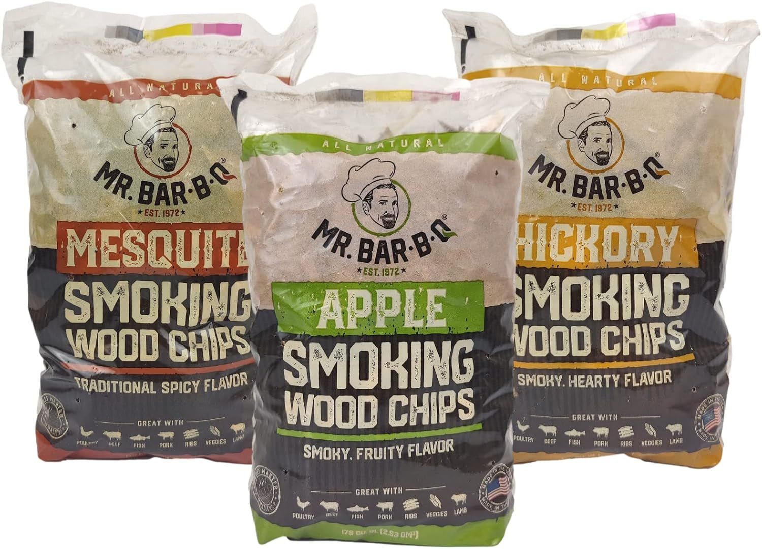 Wood Smoker Chips Bundle of 3 Flavors - Apple, Mesquite & Hi