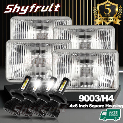 4X 4X6'' LED Headlights Hi/Lo Halo Fit Freightliner Classic FLD120 XL Semi Truck
