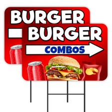 Burger Combos 2 Pack Double-Sided Yard Signs 16" x 24" with Metal Stakes Made i