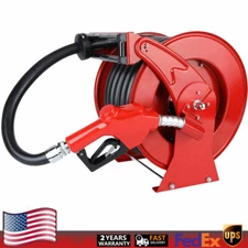 Diesel Fuel Hose Reel Retractable 1" x 50' Spring Rewind Hose Reel w Fuel Nozzle