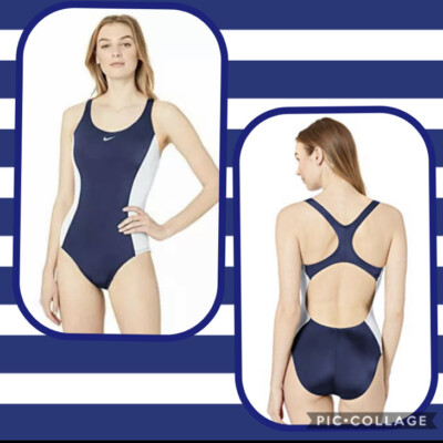 NWT Nike Women's Color Surge Powerback One Piece Swimsuit NESS9362-410 M Navy