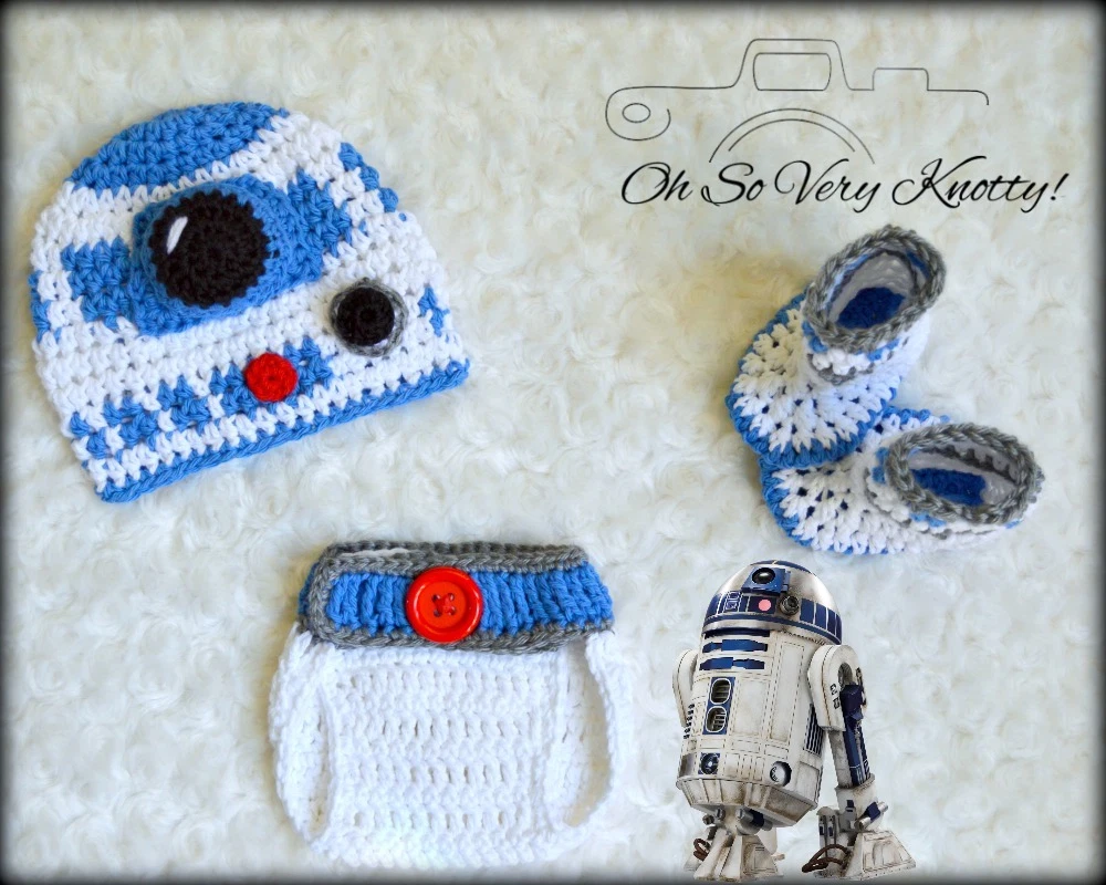 3-6 m Baby R2D2 Crochet Hat, Booties & Diaper Cover Crochet Star Wars Outfit