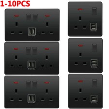 Single Double Wall Plug Socket 13A w/ 2 Charger USB Ports Outlets Flat Plate